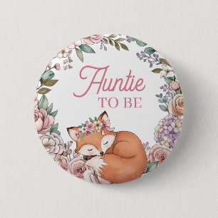 Girl's Baby Shower   Aunt to Be   Woodland Fox 6 Cm Round Badge