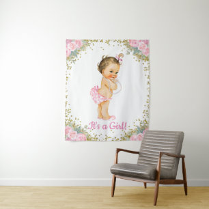 Girls Baby Shower Backdrop Banner Tapestry