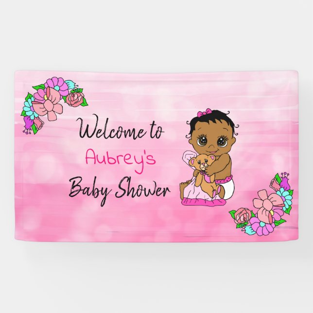 Girl's Baby Shower Banner, Baby Girl Pink Banner (Horizontal)