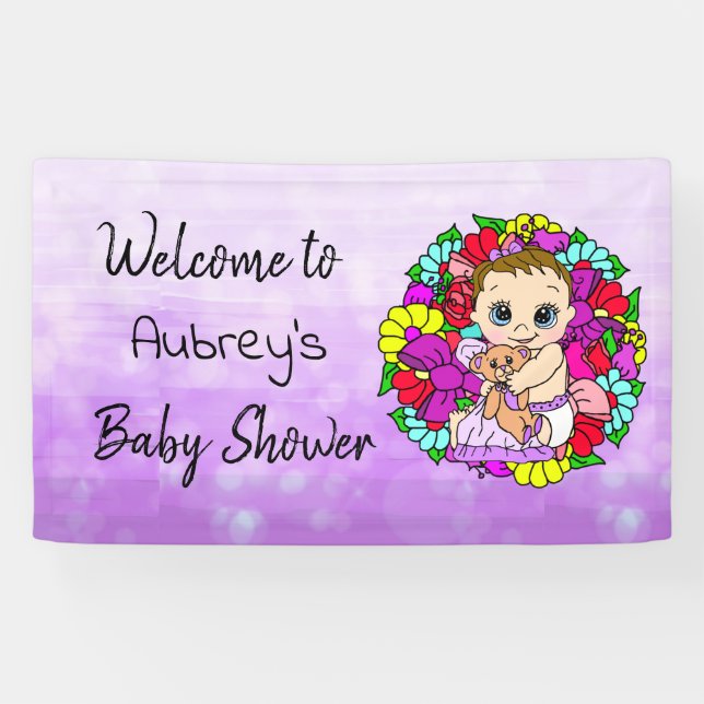 Girl's Baby Shower Banner, Baby Girl Purple Banner (Horizontal)