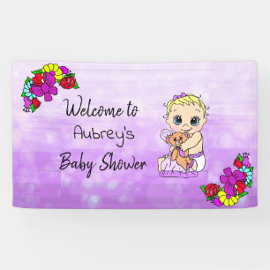 Girl's Baby Shower Banner, Baby Girl Purple Floral Banner