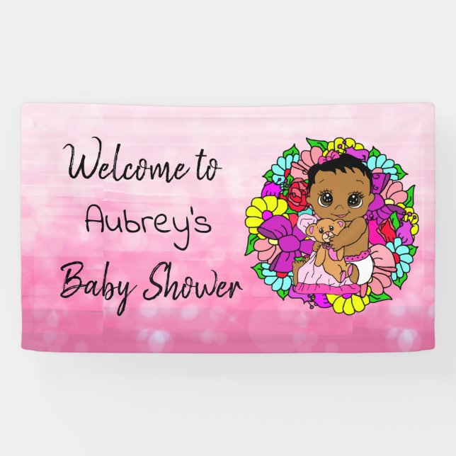 Girl's Baby Shower Banner, Ethnic Baby Girl Pink Banner (Horizontal)