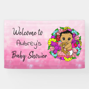 Girl's Baby Shower Banner, Ethnic Baby Girl Pink Banner