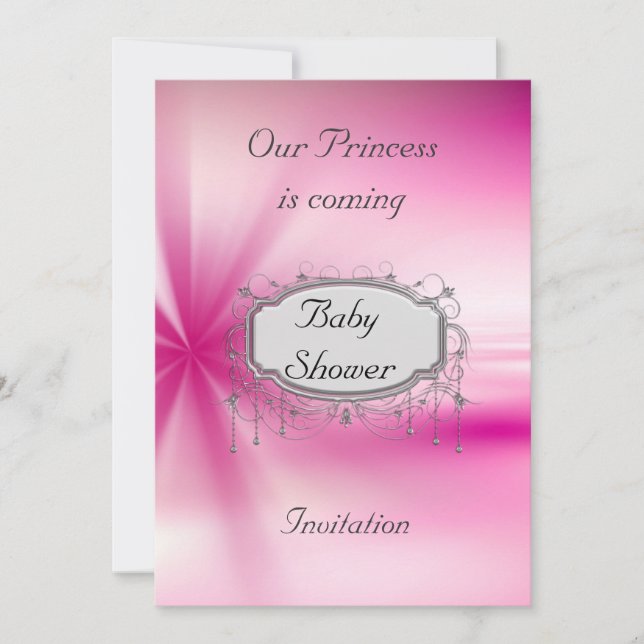 Girls Baby Shower Party Pink Silver  Invitation (Front)