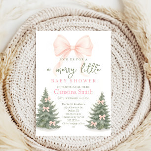 Girl's Baby Shower pine trees Winter Bow coquette Invitation
