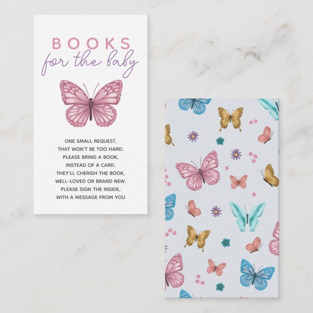 Girls Baby Shower Pink Butterfly Books For Baby Enclosure Card (Front/Back)