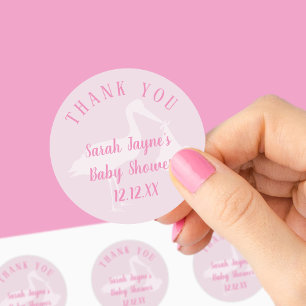 Girls Baby Shower Pink Stork Delivery Thank You Classic Round Sticker