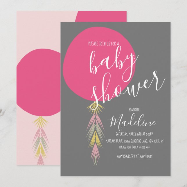 Girls Baby Shower Tassel Boho Balloon  Invitation (Front/Back)
