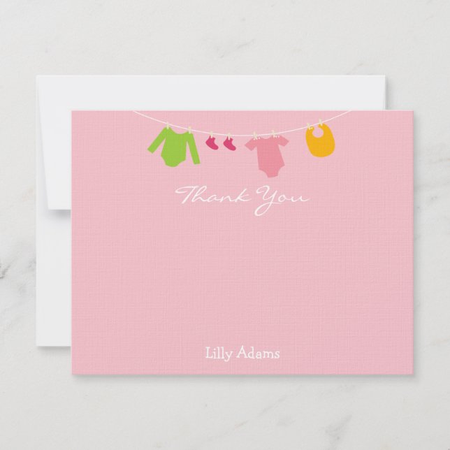 Girls Baby Shower Thank You Note Note Card (Front)