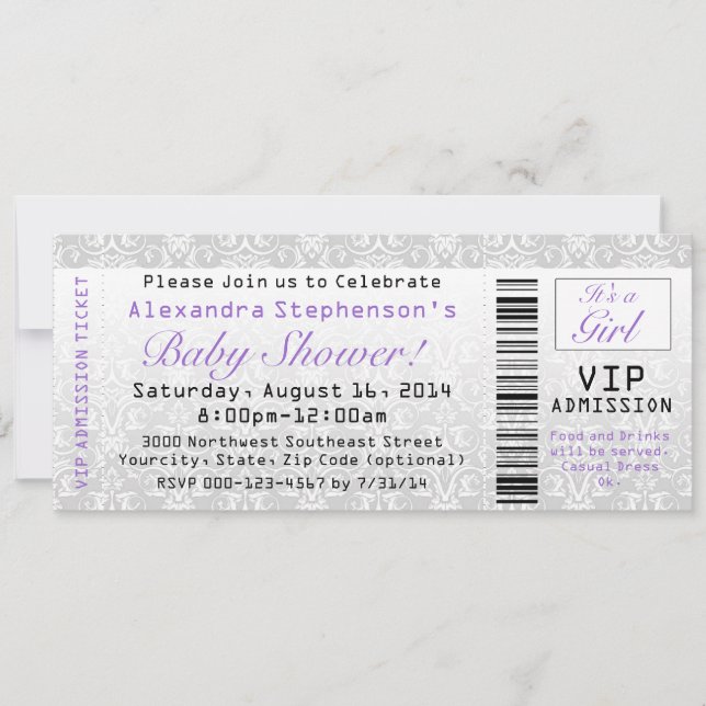 Girl's Baby Shower Ticket Invitations (Front)