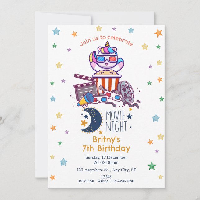 Girl's Backyard Movie Night Birthday Party  Invitation (Front)
