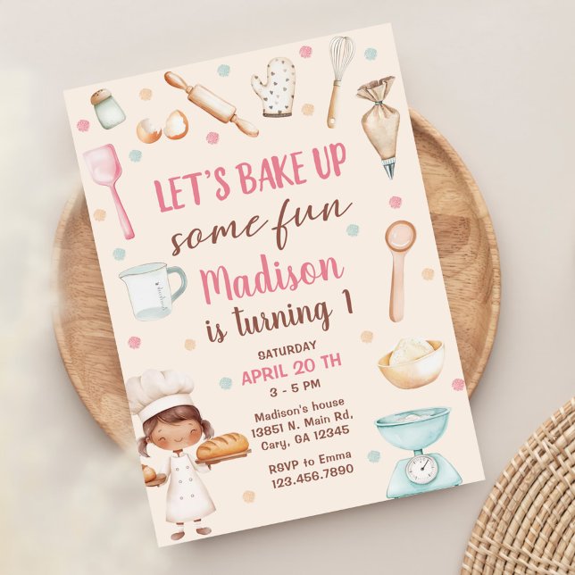 Girls Baking First Birthday Party Invitation (Creator Uploaded)