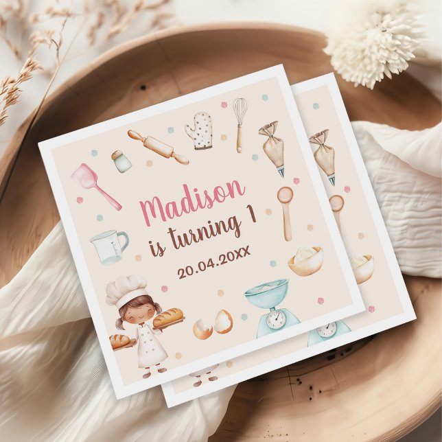 Girls Baking First Birthday Party Napkin (Creator Uploaded)