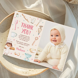 Girls Baking First Birthday Party Photo Thank You Card