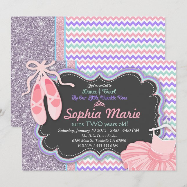 Girls Ballerina Birthday Party Invitation (Front/Back)