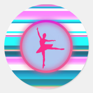 Girls Ballerina Dance Stripes   Classic Round Sticker