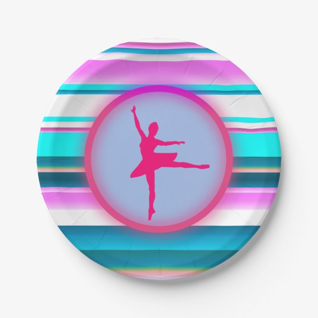 Girls Ballerina Dance Stripes  Paper Plate (Front)