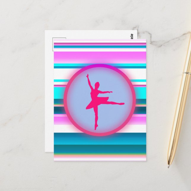 Girls Ballerina Dance Stripes   Postcard (Front/Back In Situ)