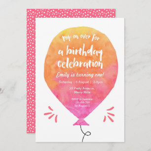 Girls Balloon Birthday Invitation