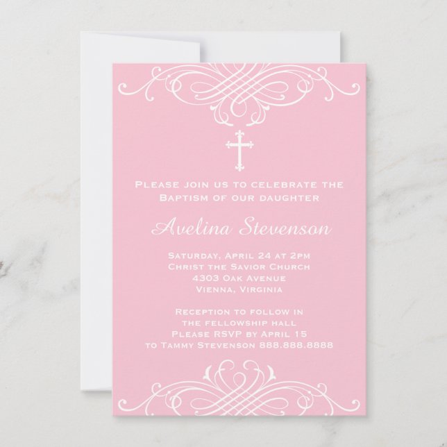 Girls Baptism Christening First Communion Invitation (Front)