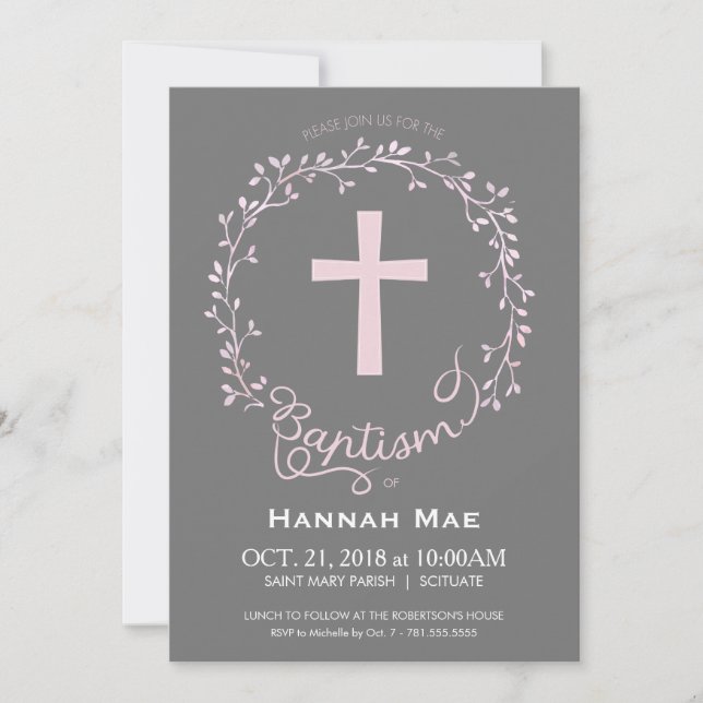 Girls Baptism Christening Invitation, Girly Invite (Front)
