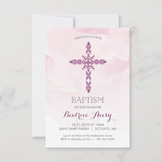 Girl's Baptism, Christening Invitation, Watercolor Invitation (Front)