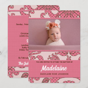 Girl's Baptism in Pink and Brown with Photo Invitation