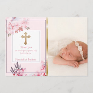Girls Baptism Thank You Custom Photo Pink Floral