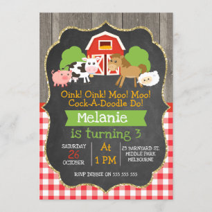 Girls Barnyard Chalkboard Birthday Invitation