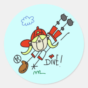 Girls Baseball Dive Tshirts and Gifts Classic Round Sticker