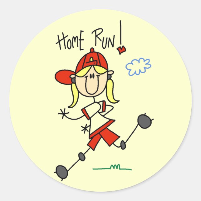 Girls Baseball Home Run Tshirts and Gifts Classic Round Sticker (Front)