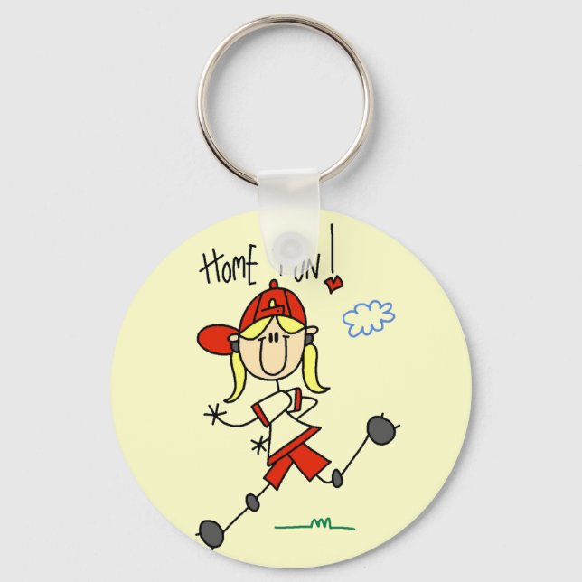 Girl's Baseball Home Run Tshirts and Gifts Key Ring (Front)
