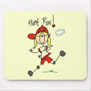 Girls Baseball Home Run Tshirts and Gifts Mouse Mat