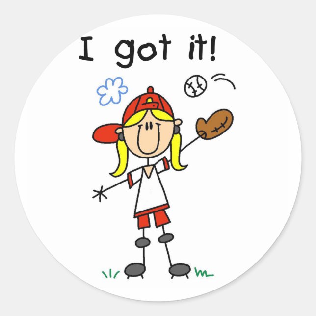 Girls Baseball I Got It Classic Round Sticker (Front)