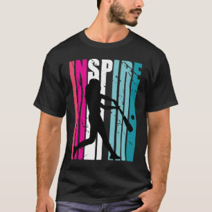 Girls Baseball Inspire Coach Softball Retro blue P T-Shirt