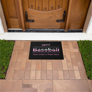 Girls Baseball - Pink Geometric Typography Doormat
