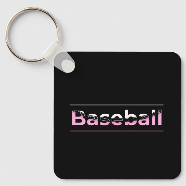 Girls Baseball - Pink Geometric Typography Key Ring (Front)