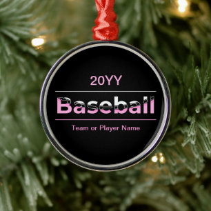 Girls Baseball - Pink Geometric Typography Metal Tree Decoration