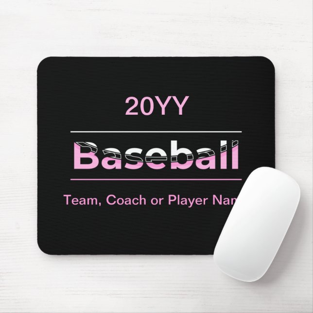 Girls Baseball - Pink Geometric Typography Mouse Mat (With Mouse)