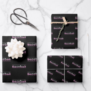 Girls Baseball - Pink Geometric Typography Wrapping Paper Sheet