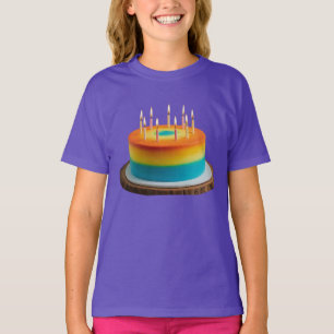 Girls' Basic Birthday Cake Fun & Festive Style T-Shirt
