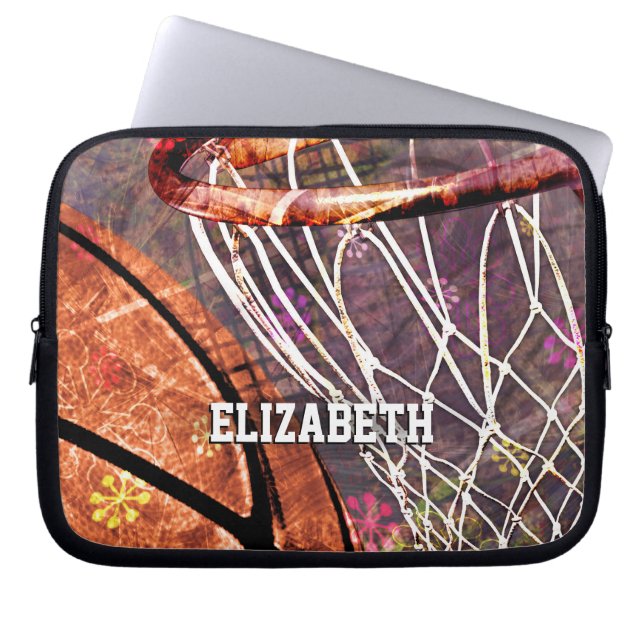 Girls Basketball and Hoop pink purple her name Laptop Sleeve (Front)