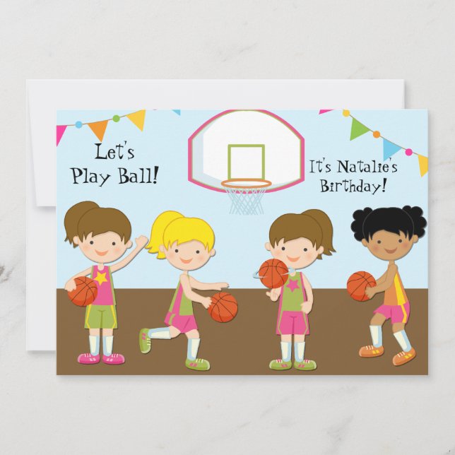 Girls Basketball Birthday 5x7 Invitation (Front)