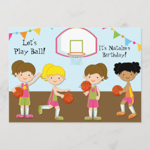 Girls Basketball Birthday 5x7 Invitation
