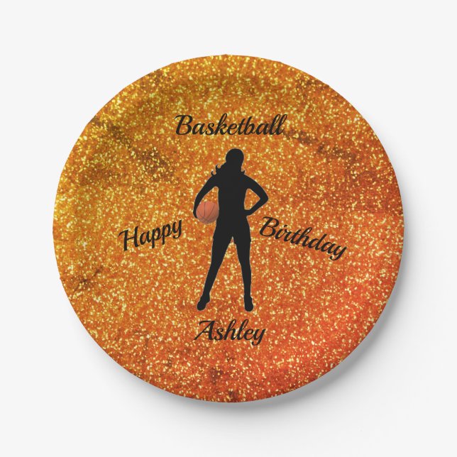 Girls Basketball Birthday Sparkle Paper Plates (Front)