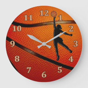 Girls Basketball Clock, Girls Basketball Bedroom Large Clock