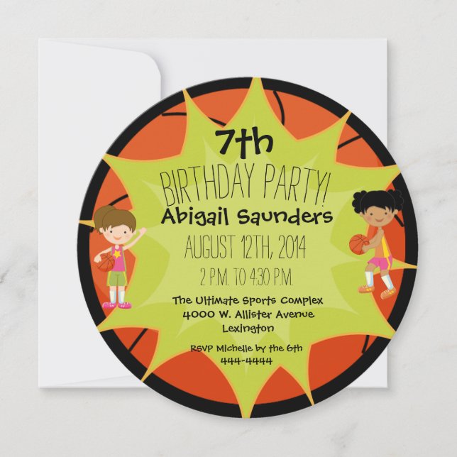 Girls Basketball Custom Birthday Circle Invitation (Front)