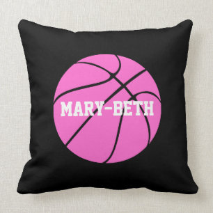 Girls Basketball Custom Name Pink Throw Pillow