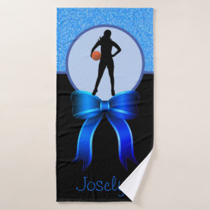 Girls Basketball Glitter and Bow Bath Towel