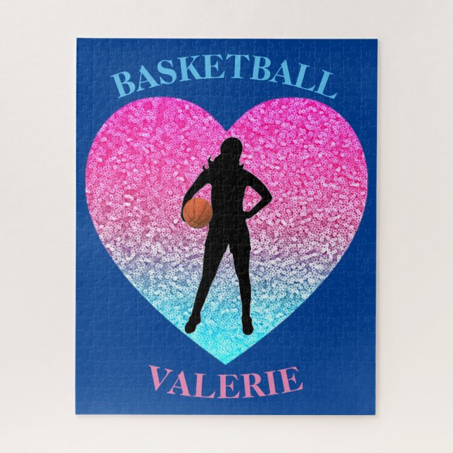 Girls Basketball Heart Personalised Puzzle  (Vertical)